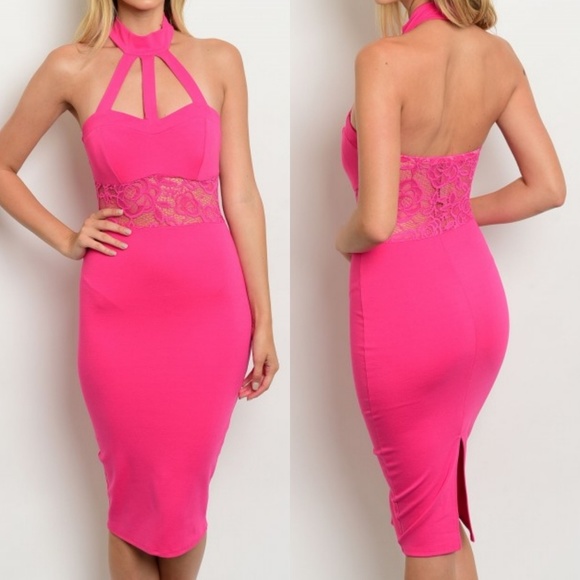 Luxe Label Dresses & Skirts - Center Stage Lace Cut Out Mock Neck Bodycon Dress